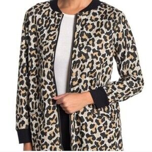 Sanctuary Leopard Print City Topper Long Lined  Zip Up Jacket Cardigan Size M